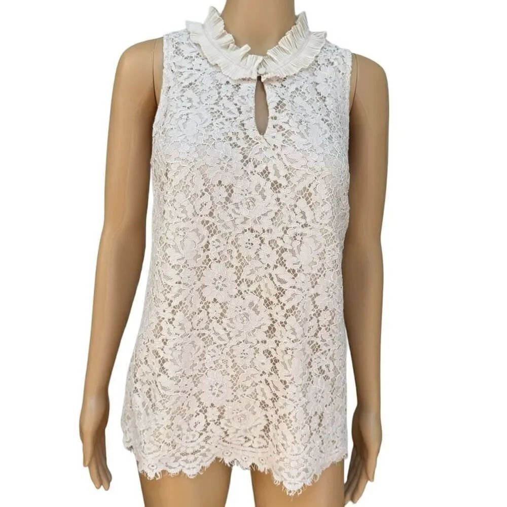 J. Crew Top Shirt Blouse Ruffle Lace Size Ivory Ecru size TS